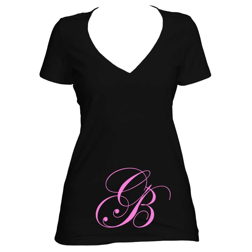 Black V neck women's short sleeve shirt