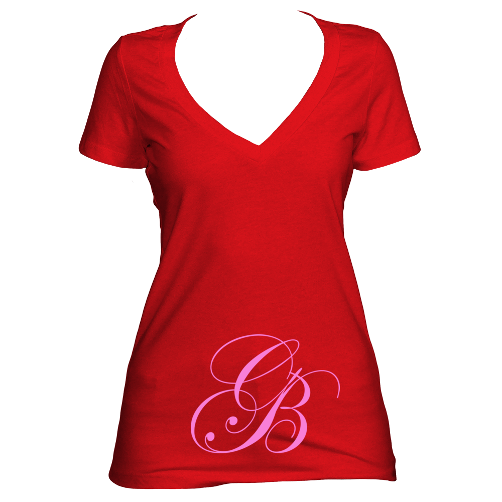 Red V neck women's short sleeve shirt